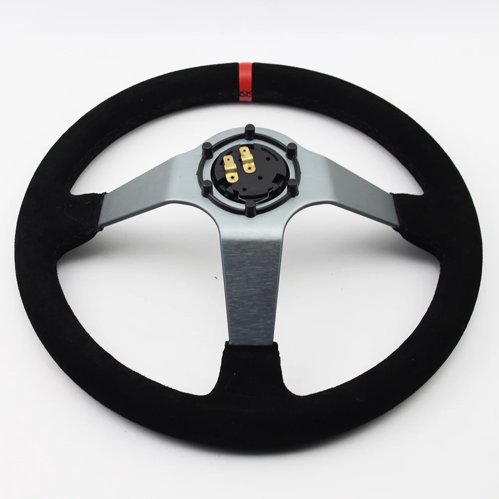 14 дюймовый серый Ralliart Deep Dish замшевый кожаный гоночный автомобиль рулевое колесо