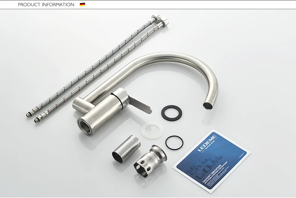 LEDEME Stainless Steel Kitchen Faucets Kitchen Mixer Brushed Single Holder Single Hole Faucet for Kitchen Sink Tap L74003