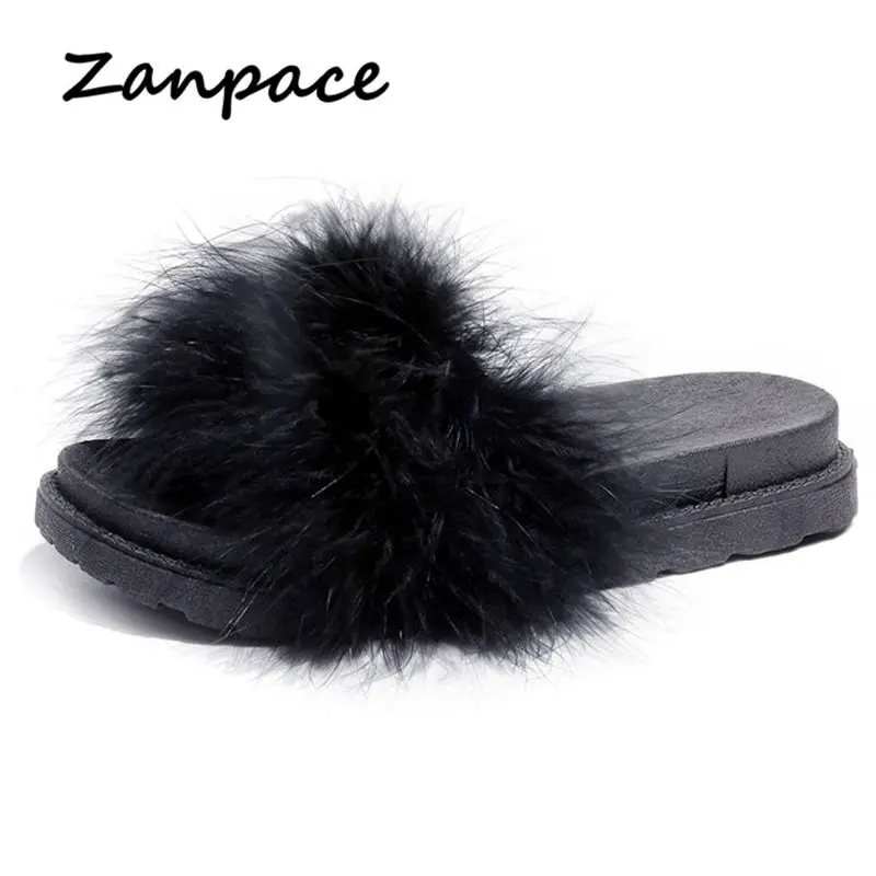 Сланцы женские ручной работы летние меховые сандалии внешняя однотонная обувь
