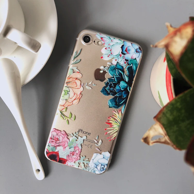 Cute Phone Cases For iPhone X 10 7 8 6 6s 7Plus 8Plus 6plus 6splus Green Plants Fatty Succulents Cactus Back Cover Shell Capa |