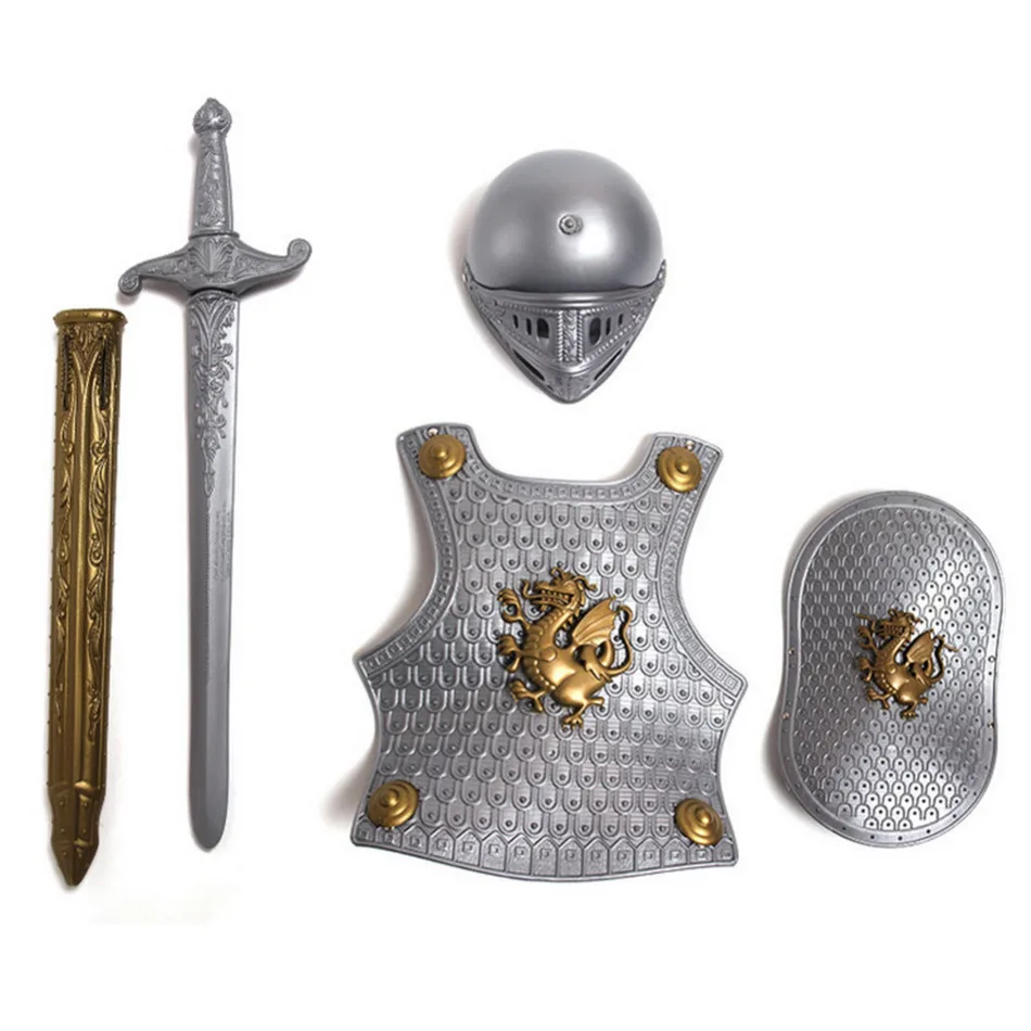 

High Quality Halloween Children Kids Knight/Gladiator Dress-up Costume Armor+Shield+Sword+Helmet Warrior Cosplay Boy Play