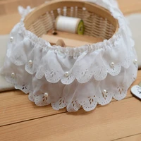 5yardslot double layers plait white chiffon ruffle lace trim with pearl diy garment skirt hem accessories fabric