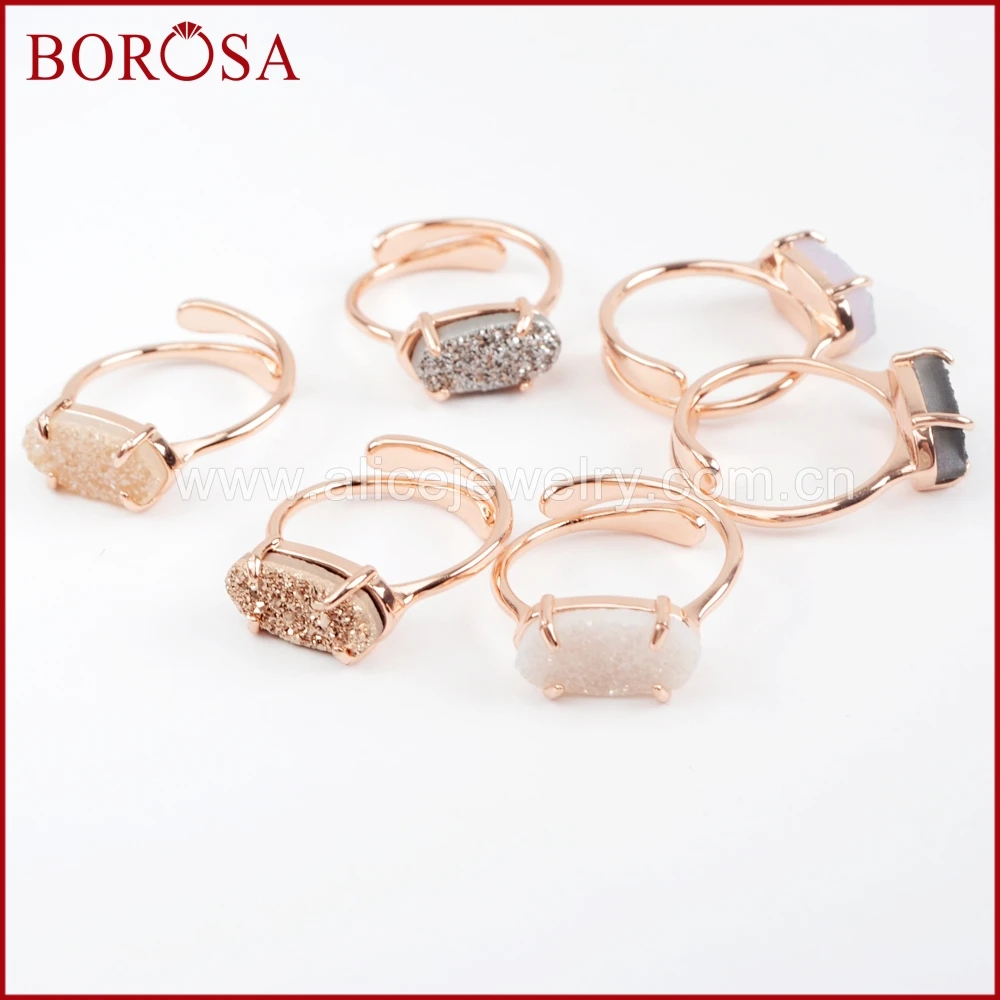 BOROSA 5 шт. розовое золото цвет коготь шестиугольник Радуга Титан Druzy кольцо, мода Drusy зубец установка кольца украшения для женщин ZG0320