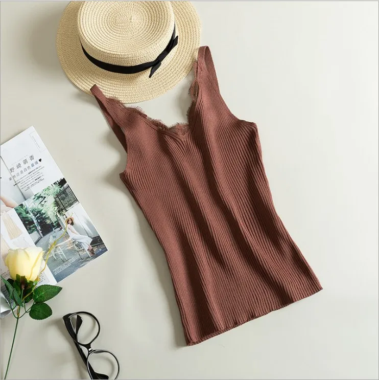 Dark Red Jocoo Jolee элегантный сладкий цветок кружева V образным вырезом топики женские сексуальные трикотажные жилеты Топы Женские однотонные тонкие высокие эластичные майки - Цвет: Dark Red
