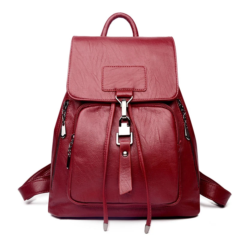 Backpacks For Girls Leather Women Travel Shoulder Bag High Quality Ladies Bagpack Large Capacity Backpack Female Back Pack - Цвет: Winered backpacks