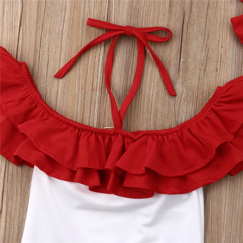 Детское бикини с открытыми плечами для девочек Цельный купальник в стиле пэчворк