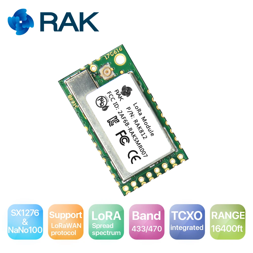 RAK812 низкая Мощность LoRaWAN модуль Комплексная TCXO Uart Беспроводной сетевой 433/470 мГц