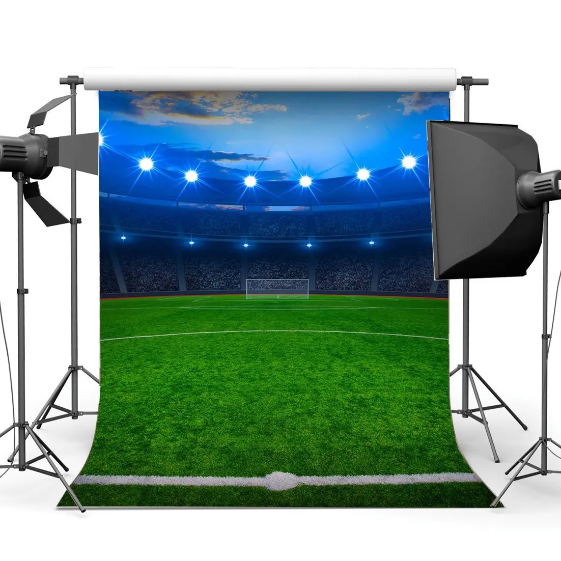 Фон для футбольного поля внутренний стадион боке сценические огни зеленая трава