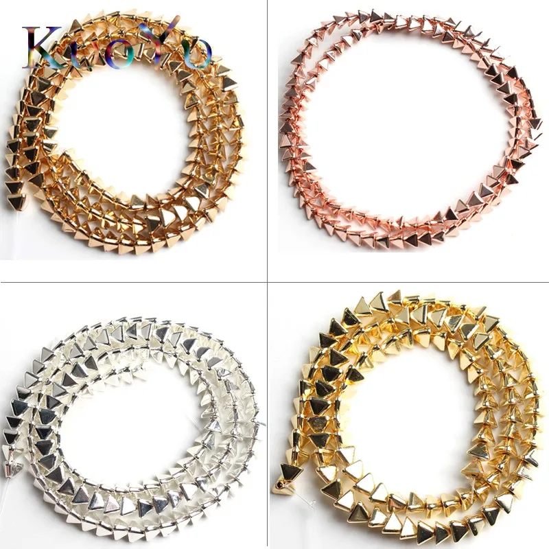 3x5 мм натуральный треугольный гематит покрытый розовым золотом и серебром