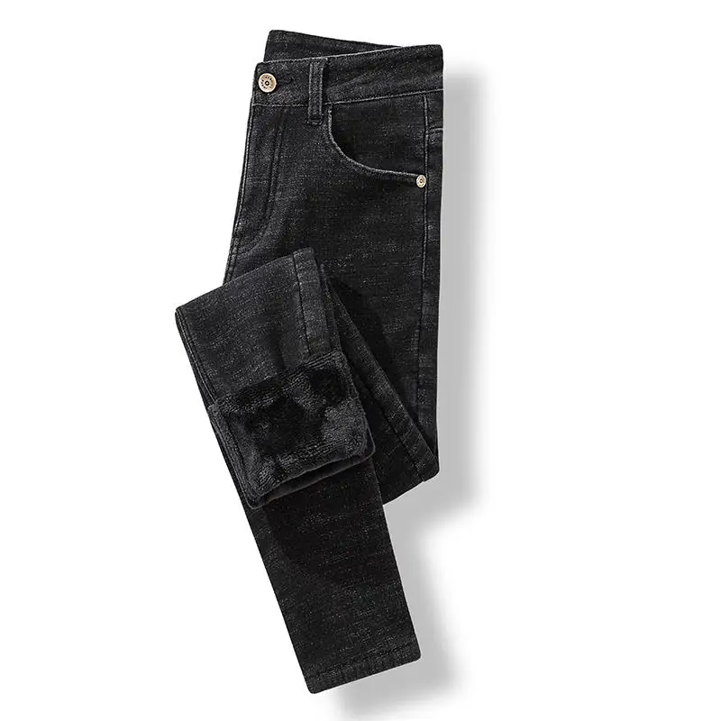 Black Style 2 Плюс бархатные джинсы для женщин в стиле бойфренд толстые теплые зимние джинсы женские джинсовые узкие брюки Повседневная Уличная одежда джинсы с высокой талией Q1639 - Цвет: Black Style 2