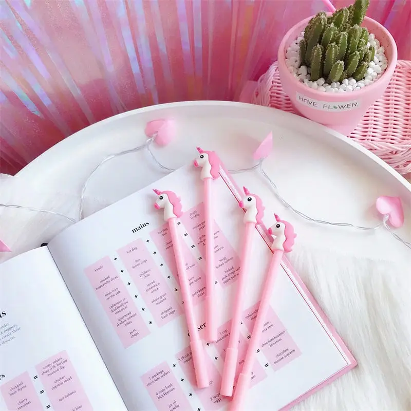 Pink 4 шт./лот Kawaii Канцелярские мультфильм Единорог ручка студент, пишущий гелевая ручка 0.38 мм милые ручки canetas Материал Эсколар школьные принадлежности - Цвет: Pink
