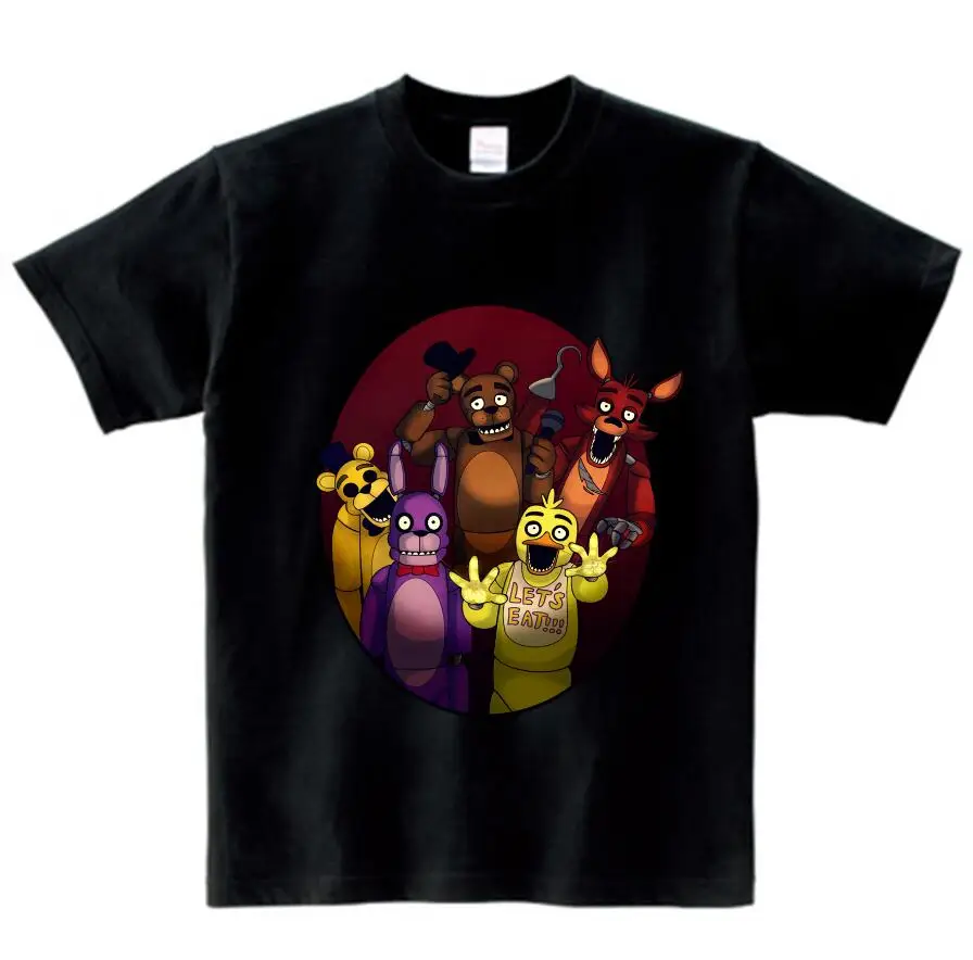 black childreT-shirt Футболка для мальчиков camisetas/летний топ с принтом «пять ночей с Фредди», Детская футболка одежда для детей футболки для мальчиков и девочек с принтом «Фредди 2», От 2 до 15 лет - Цвет: black childreT-shirt