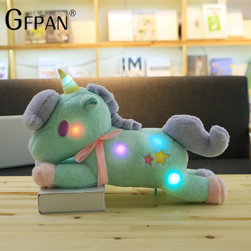 Синий 1 шт. 55 см Kawaii игрушки свет Красочные Единорог плюшевые игрушки световой лошадь домашнего интерьера best подарки для мальчики и девочки - Цвет: Синий