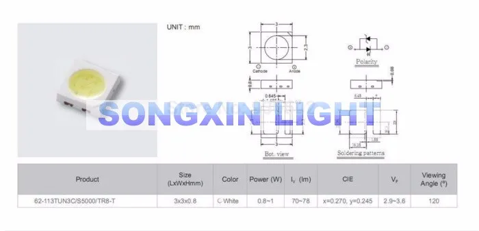 4000 шт. светодиодный светильник EVERLIGHT Lextar AOT высокой мощности 1 Вт 3030 3 в 6 холодный