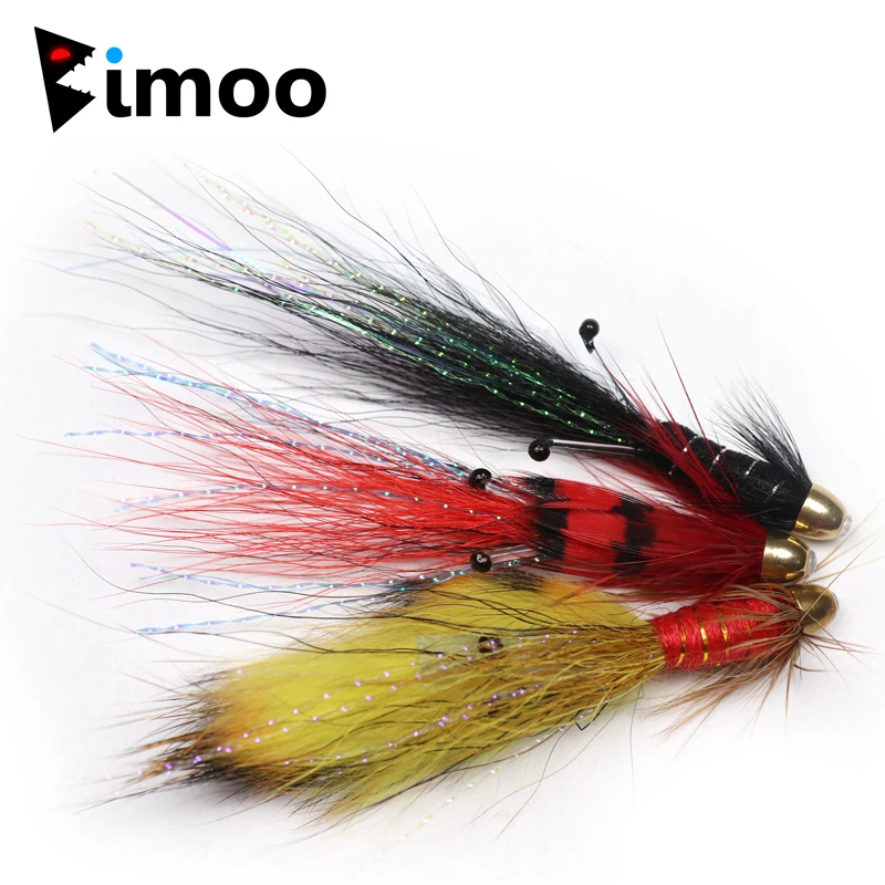 Bimoo 12PCS Conehead Super Fire Tiger / Black/ Red Francis Snaelda Salmon Tube Flies & Trebles
