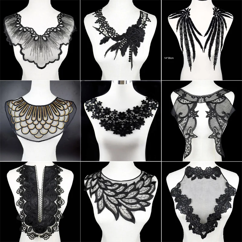 

1pc Black Embroidery Collar Venise Sequin Floral Embroidered Applique Lace Neckline Collar Garment Accessories Scrapbooking