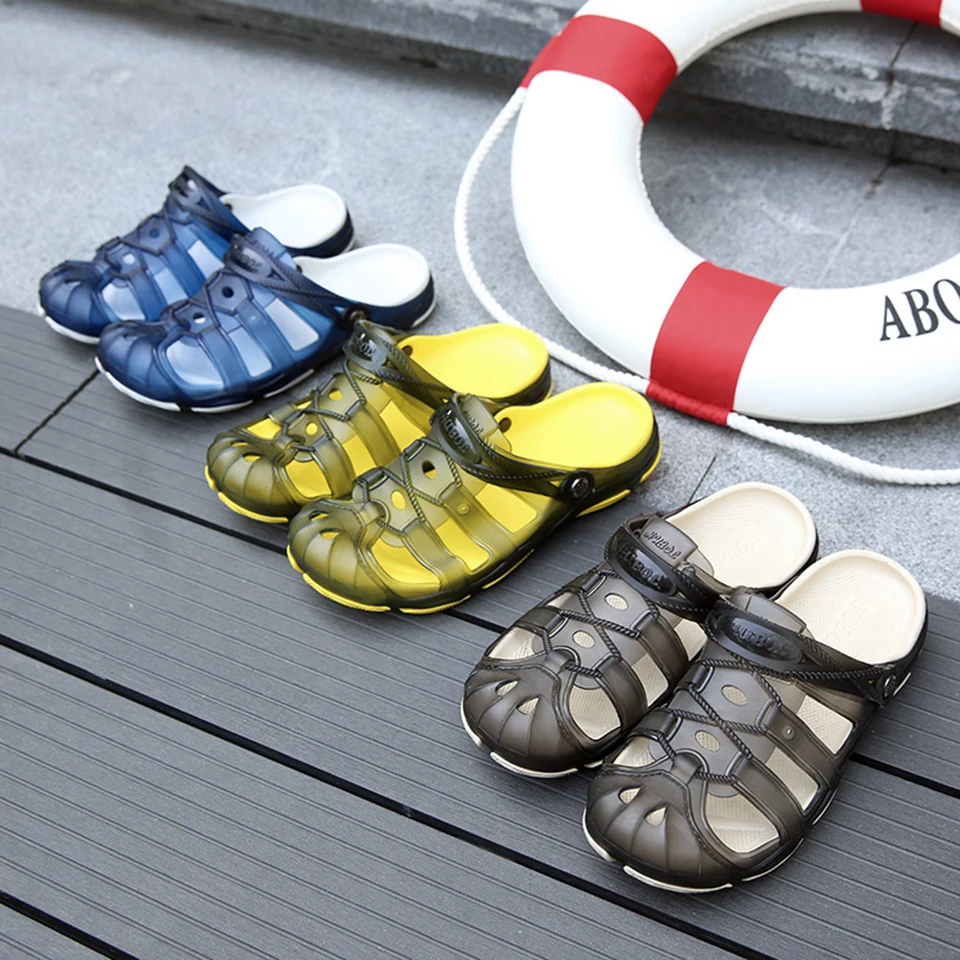 VESONAL Summer breathable Hollow out slippers men shoes Hole holes shoes Jelly male water beach slipers slides fish Plastic