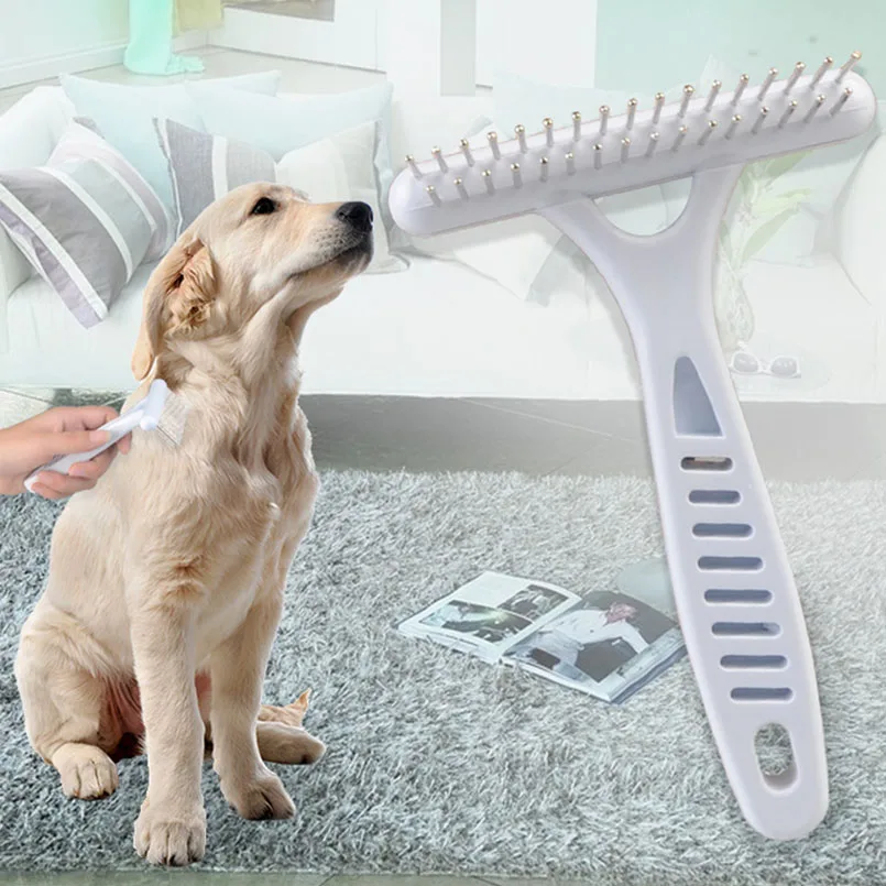 Собака Кошка удаления волос щеткой гребень белый Нержавеющая сталь Pet Уход за
