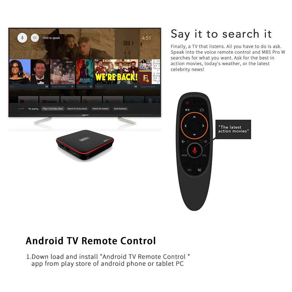 ТВ-приставка Mecool M8S Pro W Android Voice 4 K, четырехъядерный процессор Amlogic S905W, 1 ГБ, 2 Гб, DDR3, 8 ГБ, 16 ГБ, 2,4 ГБ, Wi-Fi, ТВ-приставка с голосовым управлением