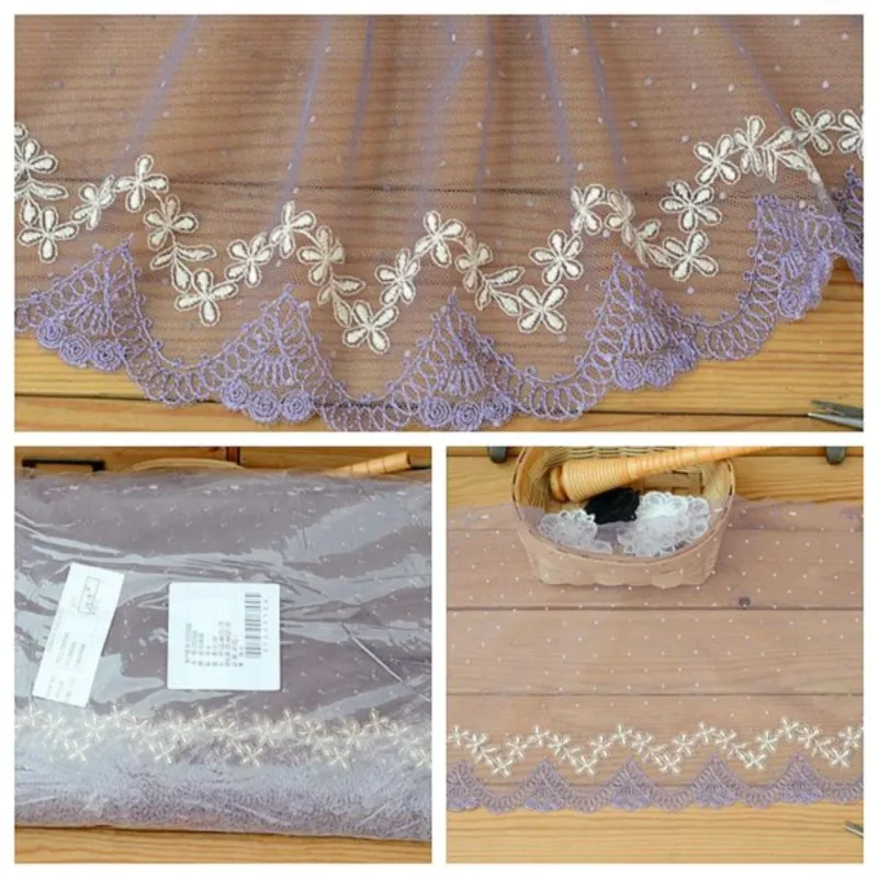 

Hot sale High-quality Clothing accessories Light purple minimalist embroidered mesh lace width 22 cm H2204