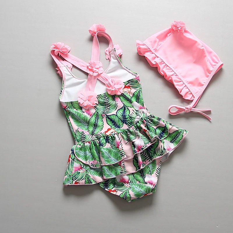 2019 Купальник для девочек цельный милый купальный костюм без рукавов детский