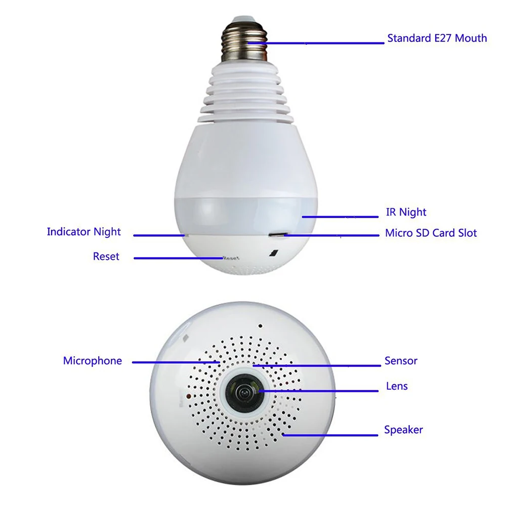 Wi-Fi 960P 1080 Беспроводной IP Камера лампы светильник "рыбий глаз" умный дом CCTV 3D Очки виртуальной реальности VR Камера 1.3MP домашней безопасности Wi-Fi Камера панорамный