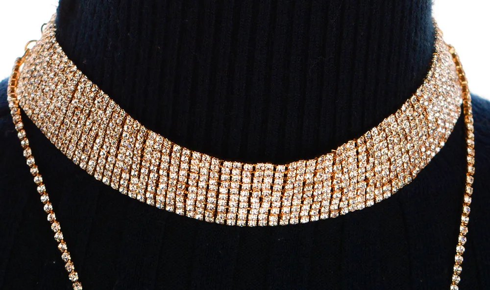 

Romantic Fashion Simple Lady Charm Alloy T-shaped Sexy Super flash luxurious collar long clavicle necklace For women Jewelry