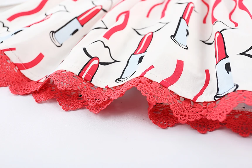 Little Girl Cotton Summer Dress Red Lips Pattern Print Wholesale Lots Bulk Clothes Fashion Lace Party Flare Sleeve | Детская одежда и