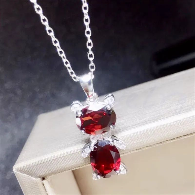 Медведь стиль ожерелье натуральной Гранат 925 серебро Fine jewelry 1.5ct* 2 шт. драгоценных камней# T18100401