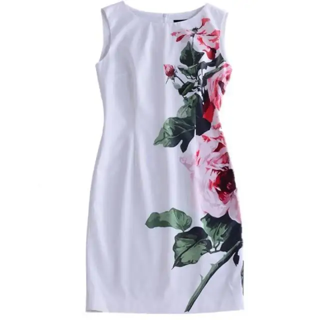 2020 летнее Новое модное женское платье с цветочным принтом без рукавов круглым