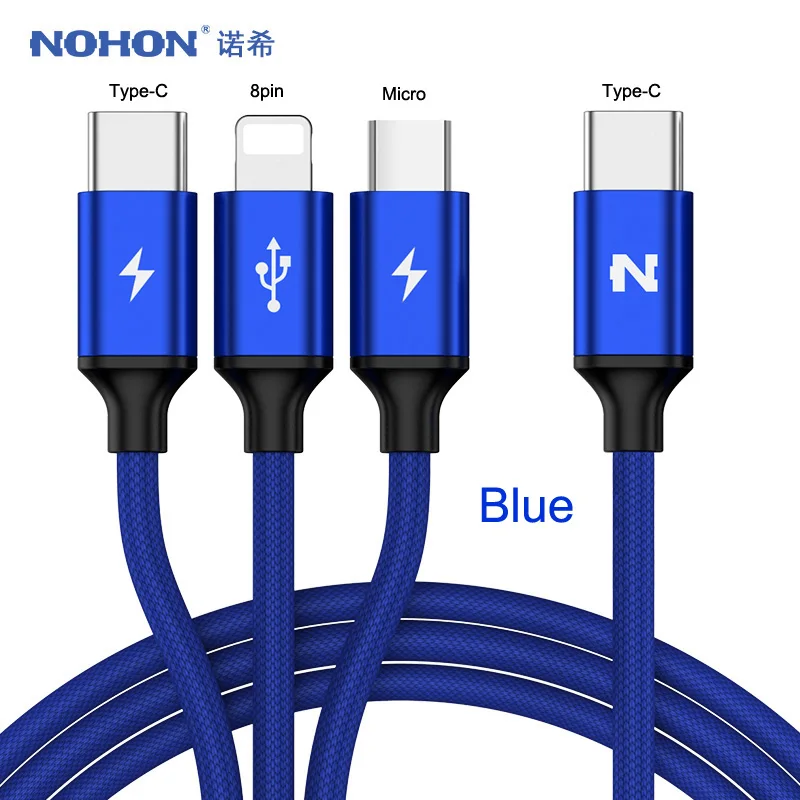 NOHON 3 в 1 type-C кабель для Apple type-C Micro USB-C кабель для iPhone 8 7 6 6S iOS 10 MacBook samsung LG быстрое зарядное устройство 2.4A - Цвет: Blue