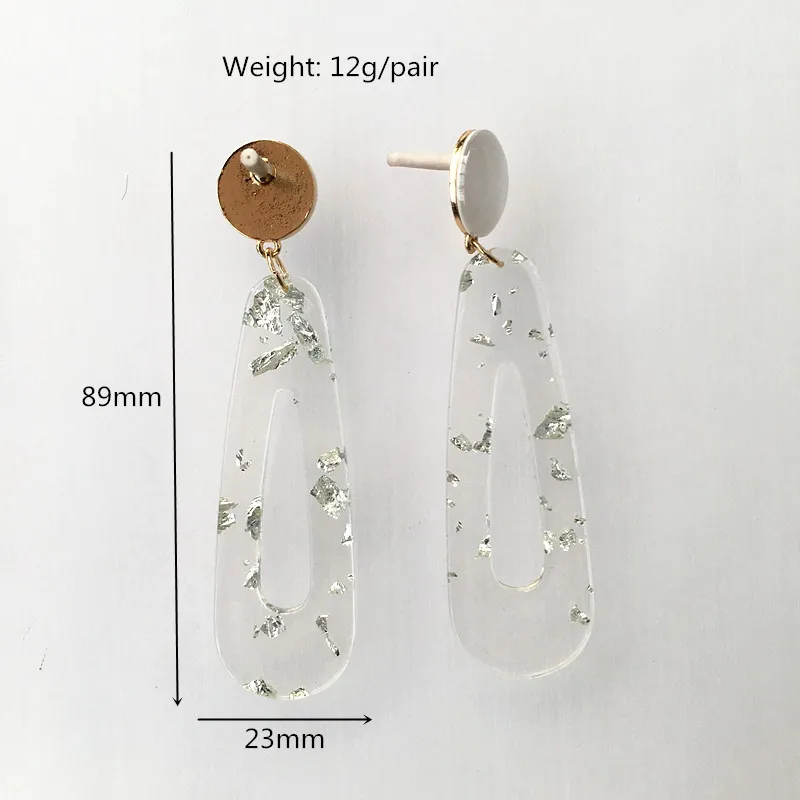 UJBOX Long Transparent Acrylic Resin Earrings Women Glitter Silver Foil Pendant Earrings Party Pending Hanging Earrings - Окраска металла: A