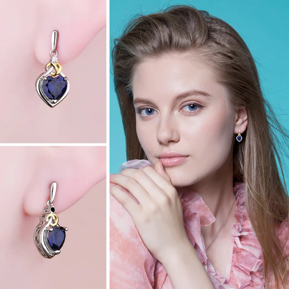 JewelryPalace Love Heart 3.4ct Heart-Shaped Created Sapphires Drop Earrings 925 Sterling Silver Fashion Jewelry Romantic Gifts | Украшения