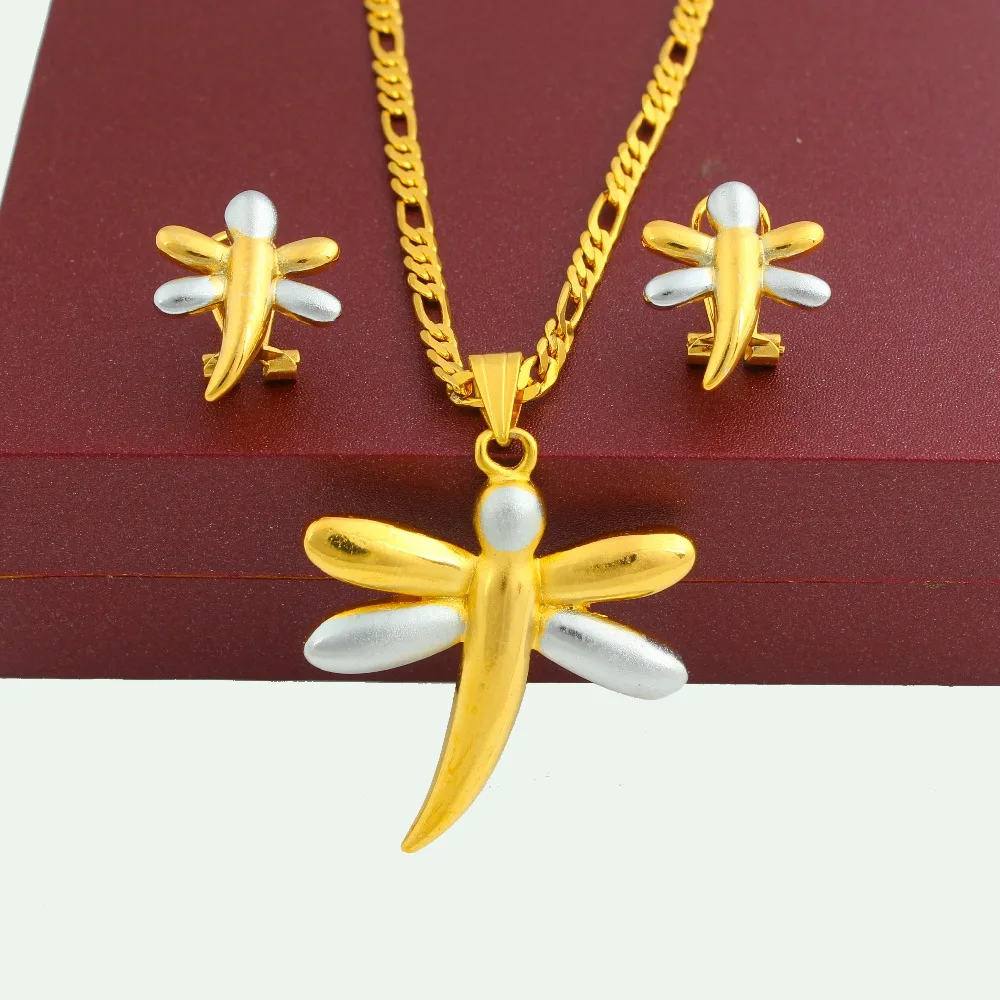 Ювелирный Комплект из двух цветов подвеска и серьги в форме стрекозы|african gold