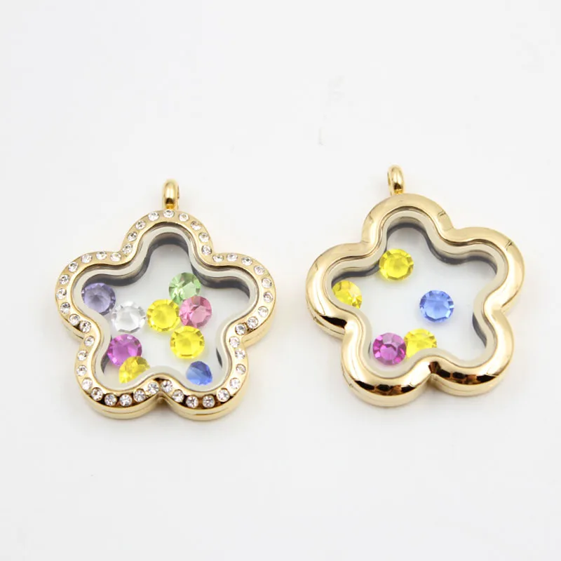 Carvort flower living locket with crystals 316L Stainless steel magnetic floating | Charms