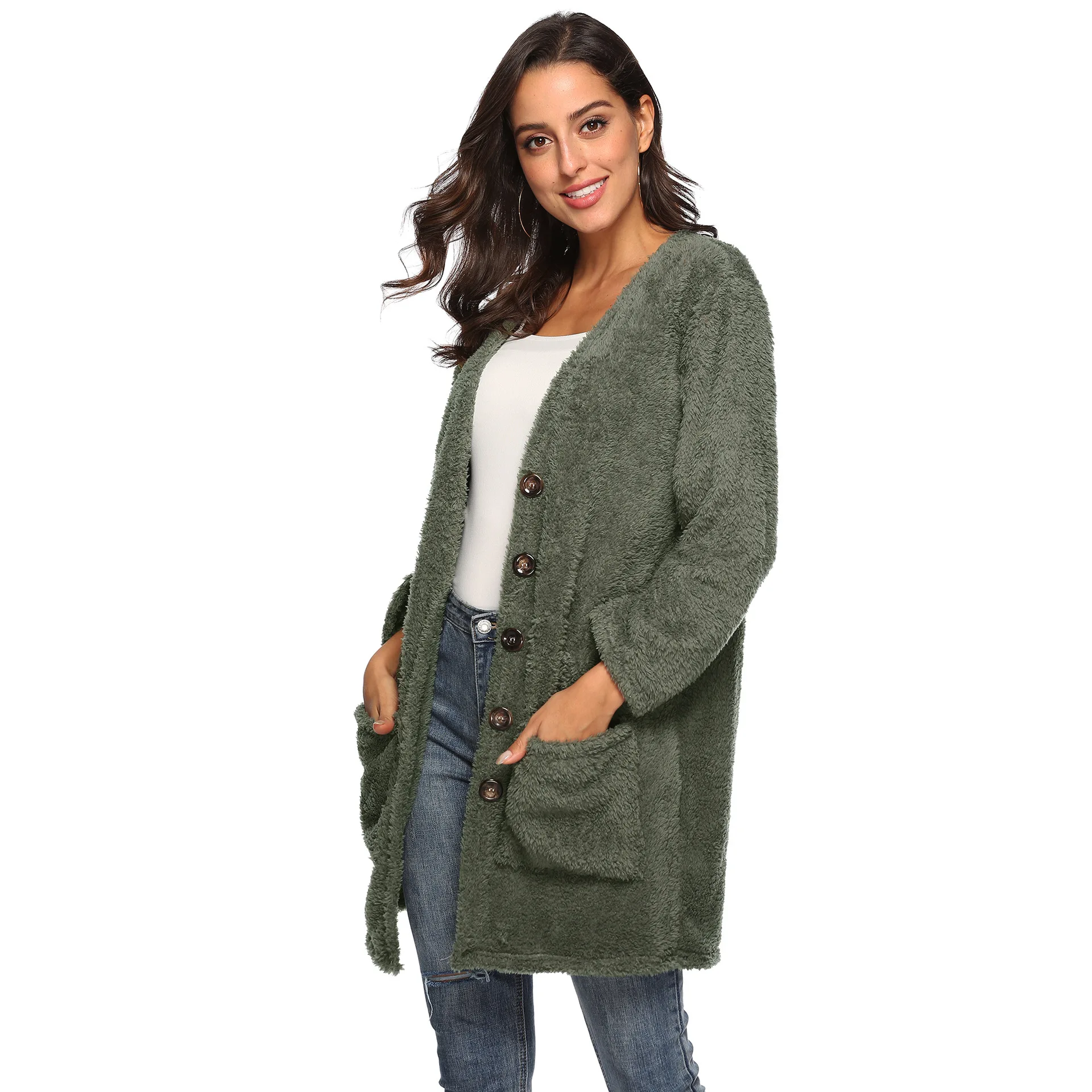 Army green Плюс бархат толстый флисовый свитер для женщин зимний длинный Plash кардиганы для женщин s свитер джемпер Pull Femme верхняя одежда сексуальные кардиганы - Color: Army green