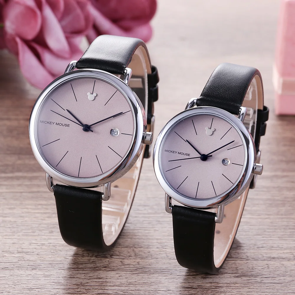 DISNEY lovers Watches men Fashion Simple Leather Quartz Date Watch Women Ladies Wrist Female Clock Hodinky Montre FemmeL | Наручные часы