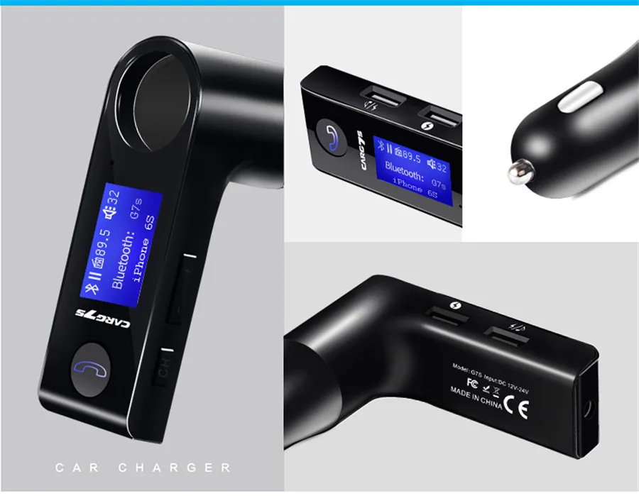Автомобильный прикуриватель MP3 Bluetooth передатчик приемник громкой связи двойной USB Bluetooth плеер Aux передатчик автомобильное зарядное устройство G7S