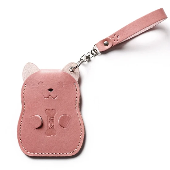 Pink Gathersun Натуральная кожа ID карта брелок для ключей собака форма карты Чехол для студентов ID персонализированные кожаные кредитные карты держатель - Цвет: Pink