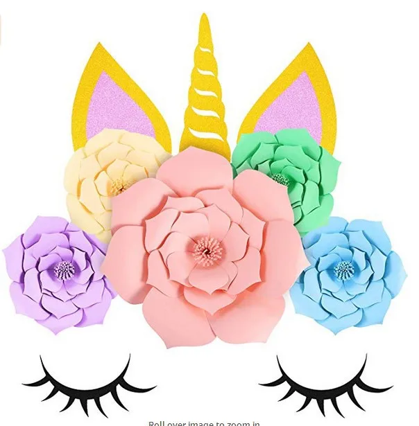 Единорог с ресницами, большая головка розы бумажные цветы фон, unicornio fiesta украшения, День Рождения вечерние декор для стен сделай сам