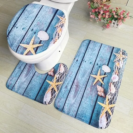 Высокое качество 3 шт./компл. Ванная Комната Non-Slip 19 узор пьедестал коврик+ крышка унитаз+ коврик для ванной голубой Ванная комната украшения подарки