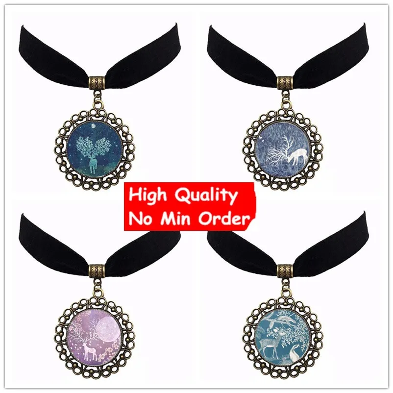 Оптовая продажа Винтаж Лось Олень Рождество дешевые Стекло кабошон черный