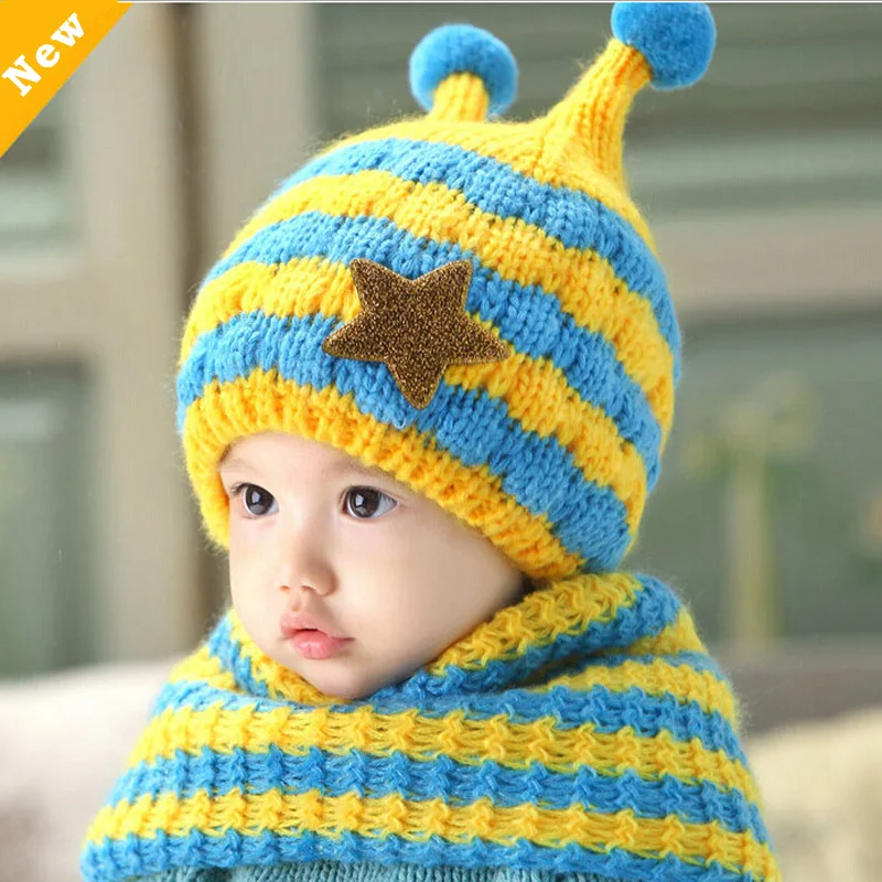 Детский зимний комплект с шапкой и шалью для детей от 6 месяцев до 4 лет вязаная