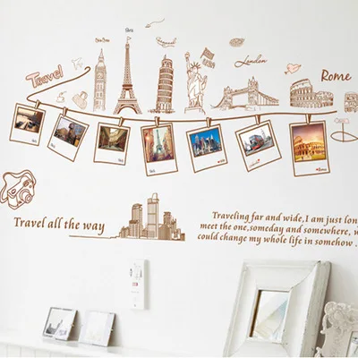 

Travel around the world living room background wall stickers Environmental protection removable wall stickers