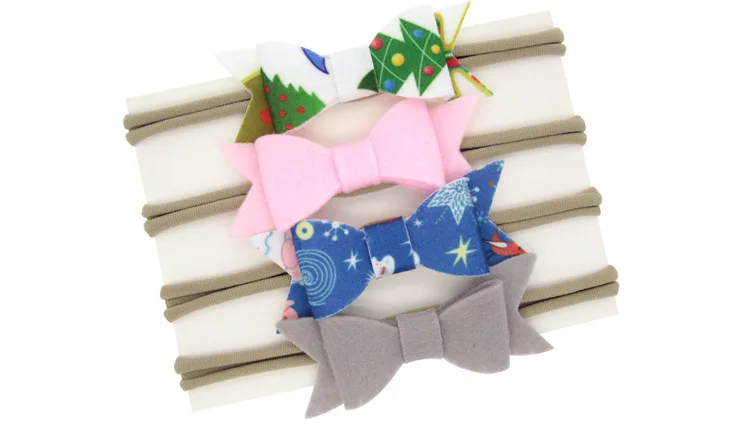 

80pcs/lot Girls Felt Bow Christmas Tree Print Hair Bows Headband Christmas Bows Headband Kids Nylon Headband 4color U choose