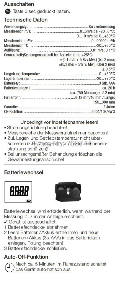 Testo 405-V1 0560 4053 Термальность Анемометр С Канальные Организатор ветер Скорость метр тестер! Testo405-V1