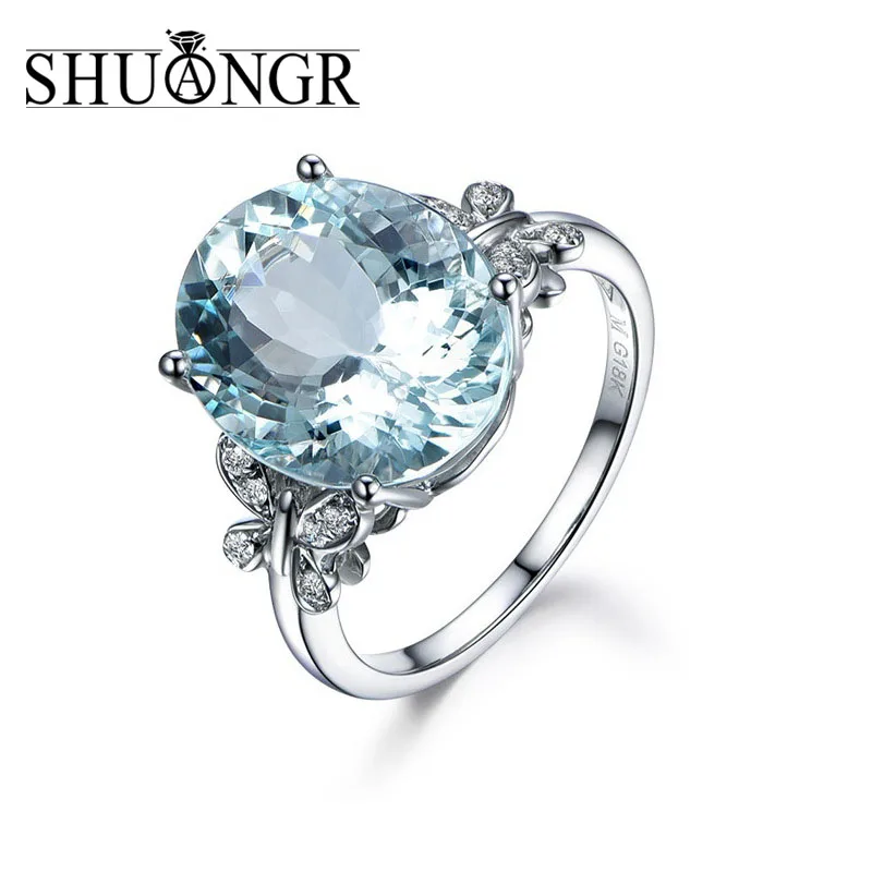 Shuangr серебристый цвет Изысканный Bijoux(украшения своими руками) модные квадратные Свадебные& Обручение кольцо сделанное из кубического циркония белого и синего цвета с украшением в виде кристаллов кольцо ювелирные изделия