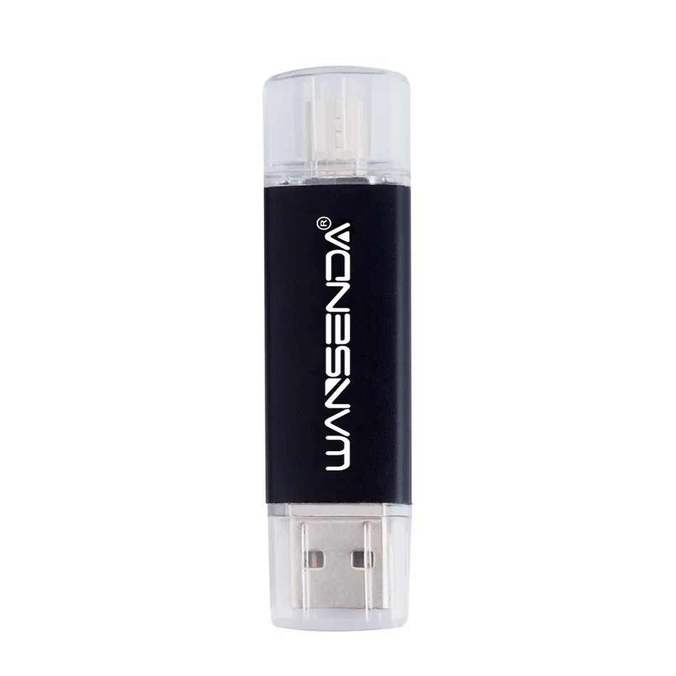 Wansenda, металлические флеш-накопители USB OTG, флешки, 4 ГБ, 8 ГБ, 16 ГБ, 32 ГБ, 64 ГБ, 128 ГБ, 256 ГБ, Usb флешки, внешний накопитель для смартфонов/ПК - Цвет: Черный
