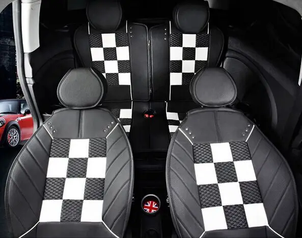 Клетчатые всесезонные кожаные автомобильные чехлы для Mini Cooper s Countryman R60 2008-2012 - Название цвета: front and rear