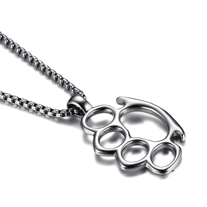 

Men Knuckle Duster Pendant Necklace in tone Stainless Steel Hiphop Biker Symbol Male Collier Jewelry 24"